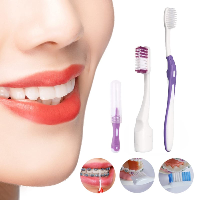 Ceonam Braces Cleaning Kit for Teeth, Portable Orthodontic Toothbrush Kit Oral Care Dental Travel Kit - Interdental Brush Dental Wax Dental Floss Toothbrush Box (Purple) - Image 4